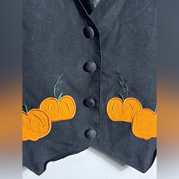 Black Silk Vest with Orange Pumpkin Embroidery Medium - Picture 2 of 7